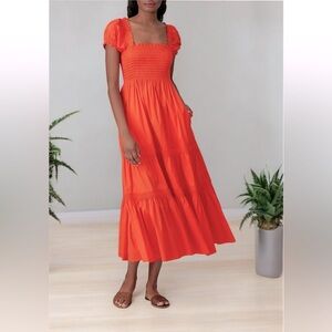 Tory Burch Smocked midi maxi orange dress size XS